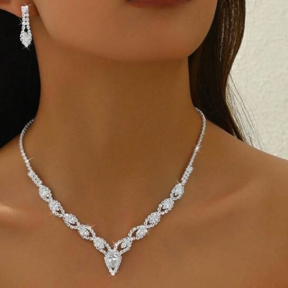Elegant Sterling  Silver Necklace and Earring Set